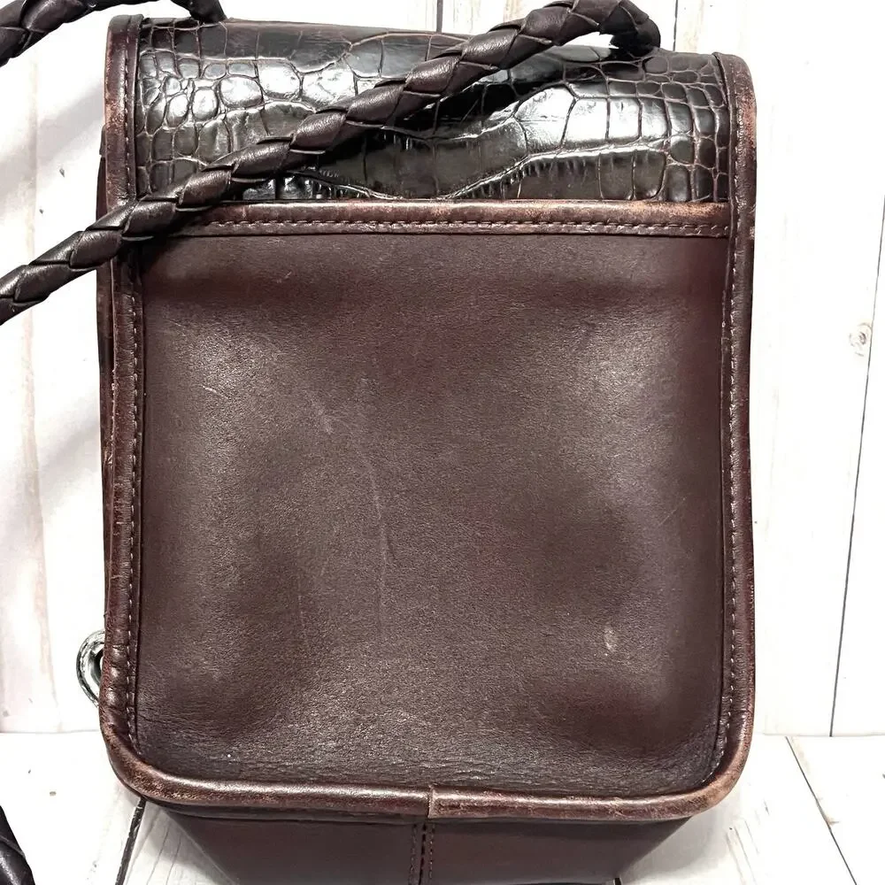 Brighton Vintage Croc Leather Crossbody Boho Western Festival Bag Heart Charm